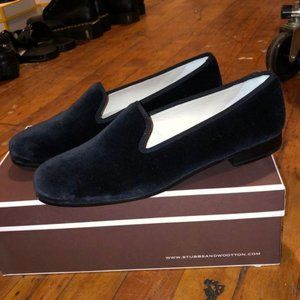 STUBBS AND WOOTON NEVER WORN BLUE VELVET SLIPPERS